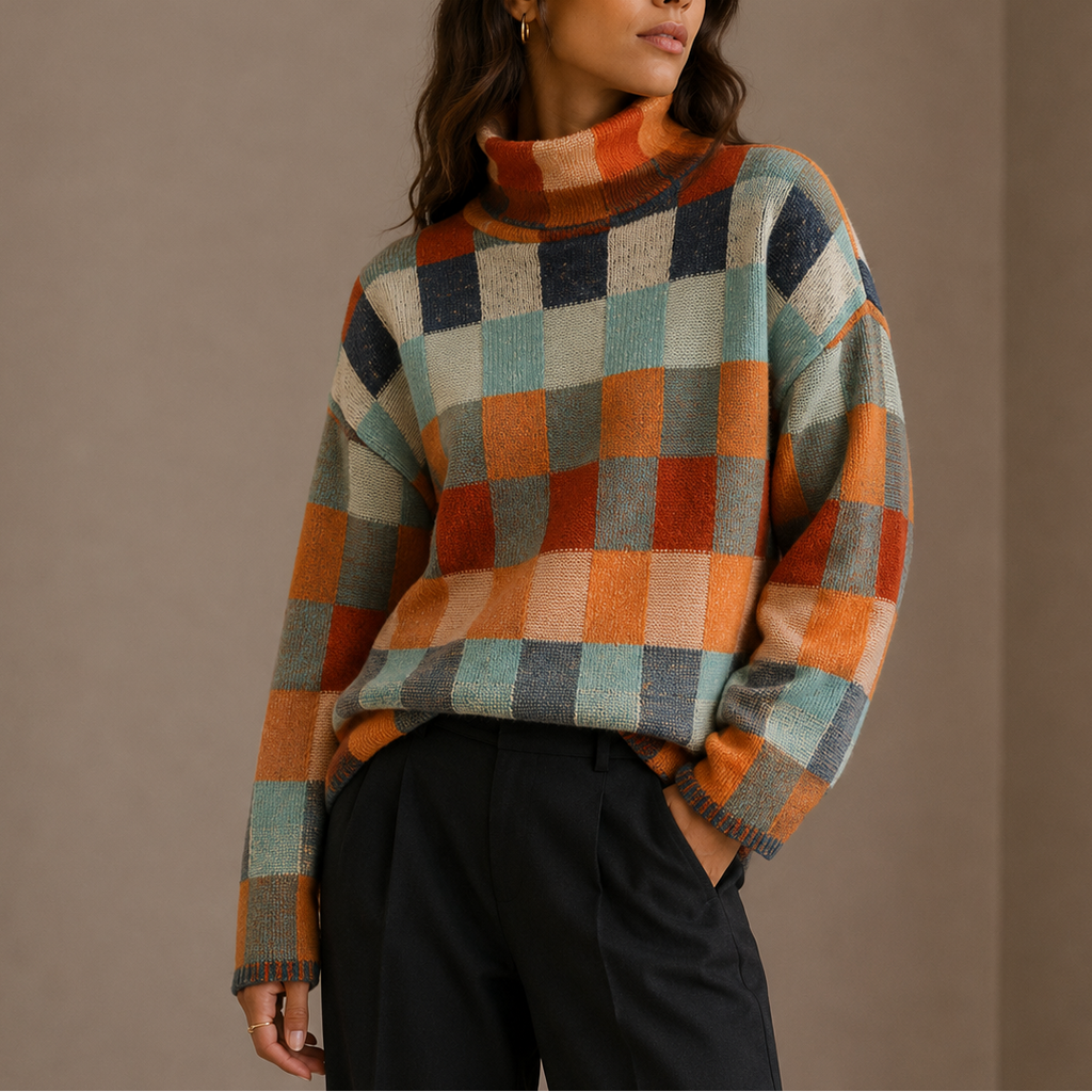 Checkered Turtleneck Sweater