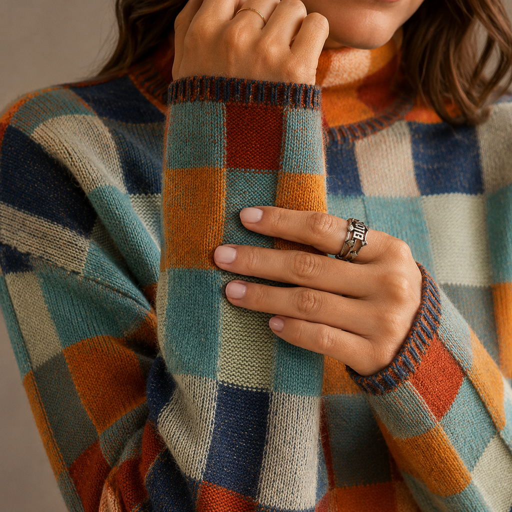 Checkered Turtleneck Sweater