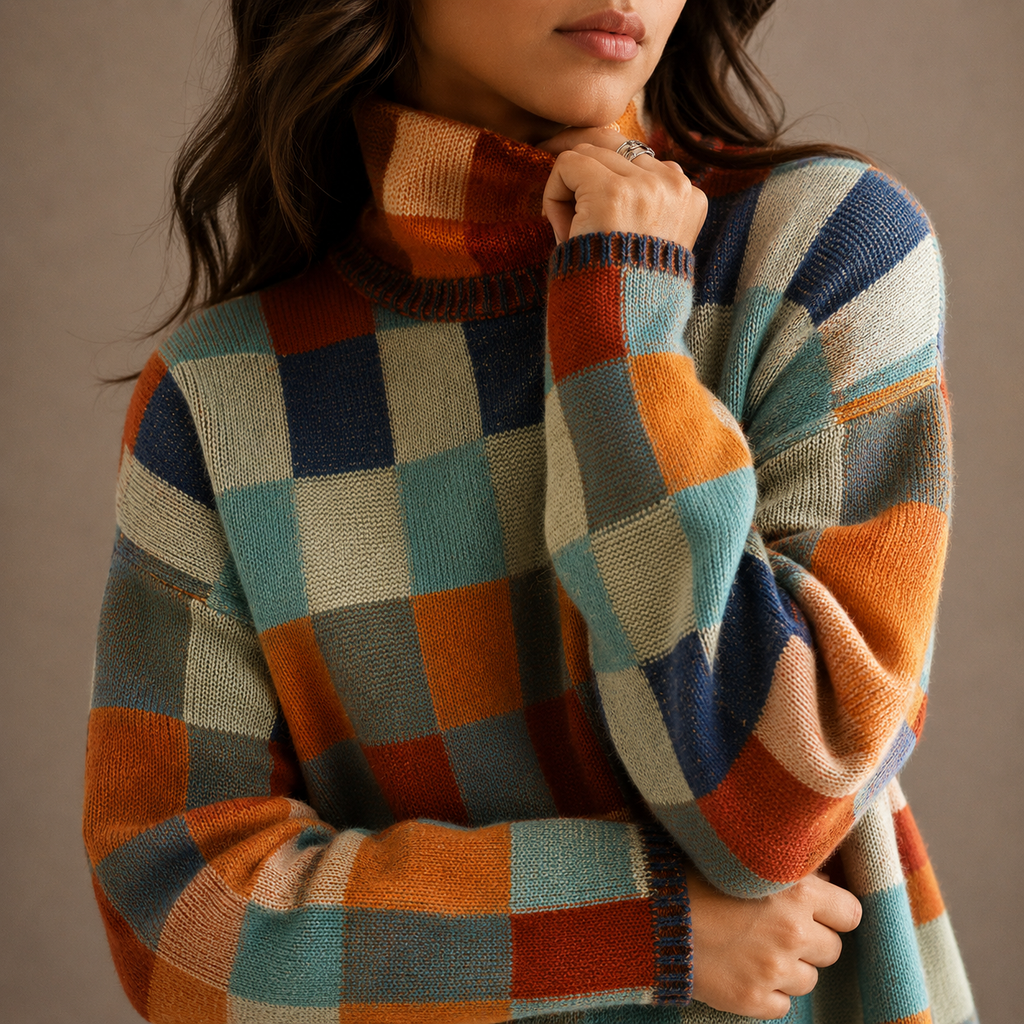 Checkered Turtleneck Sweater