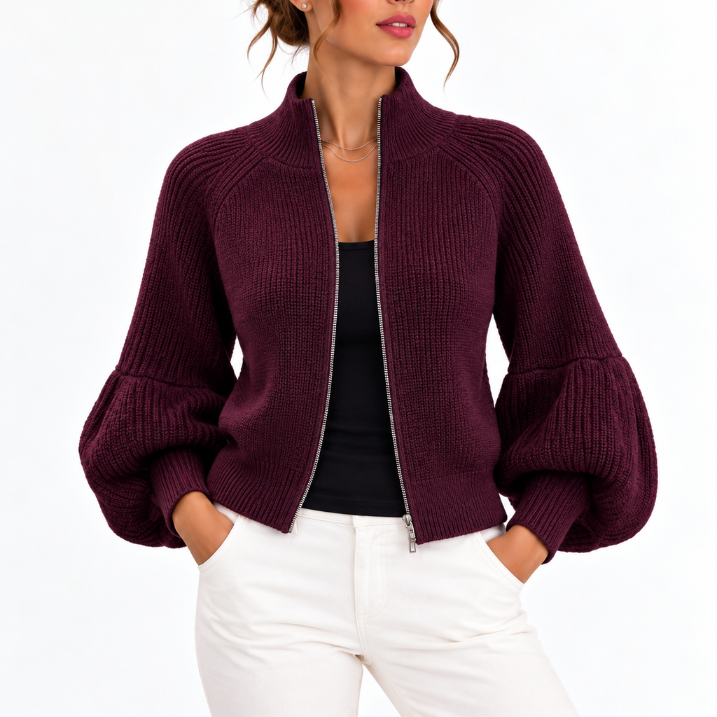 Cropped Puff Sleeve Cardigan