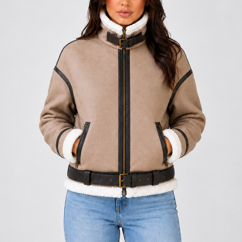 Cropped Teddy Aviator Jacket