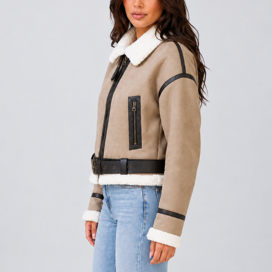 Cropped Teddy Aviator Jacket