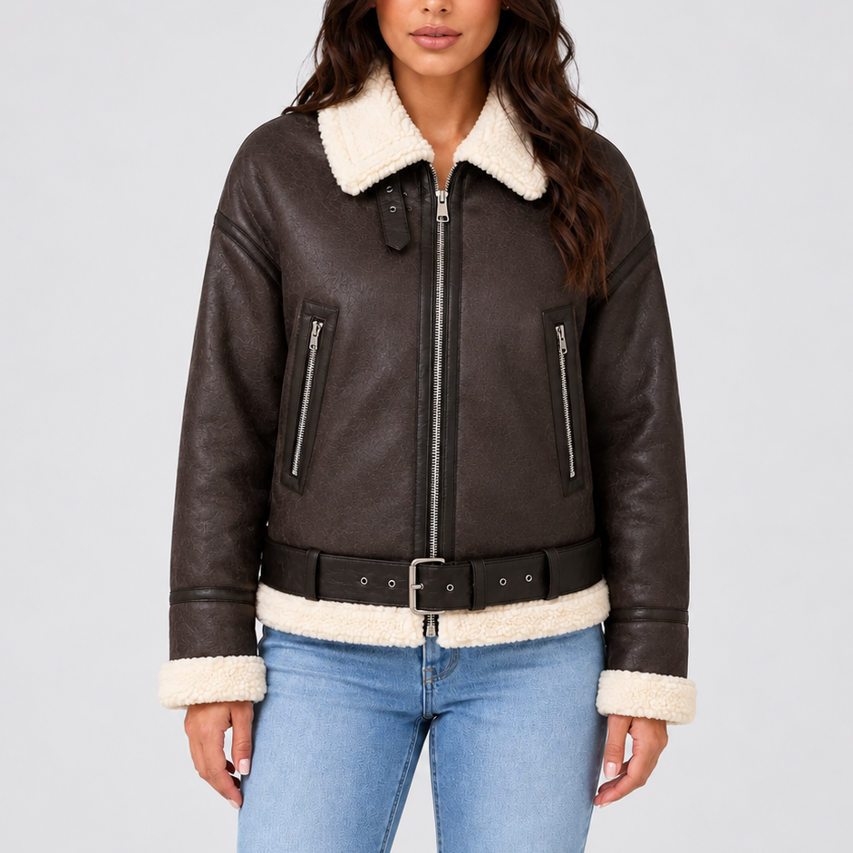 Cropped Teddy Aviator Jacket
