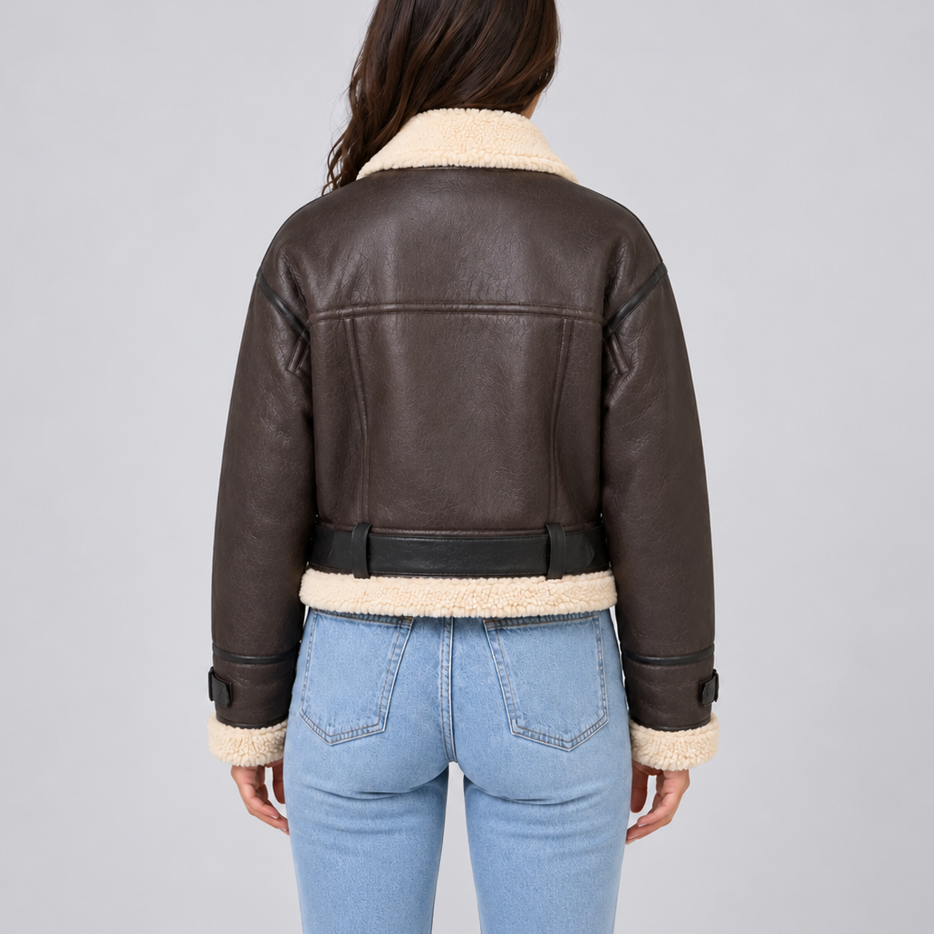Cropped Teddy Aviator Jacket