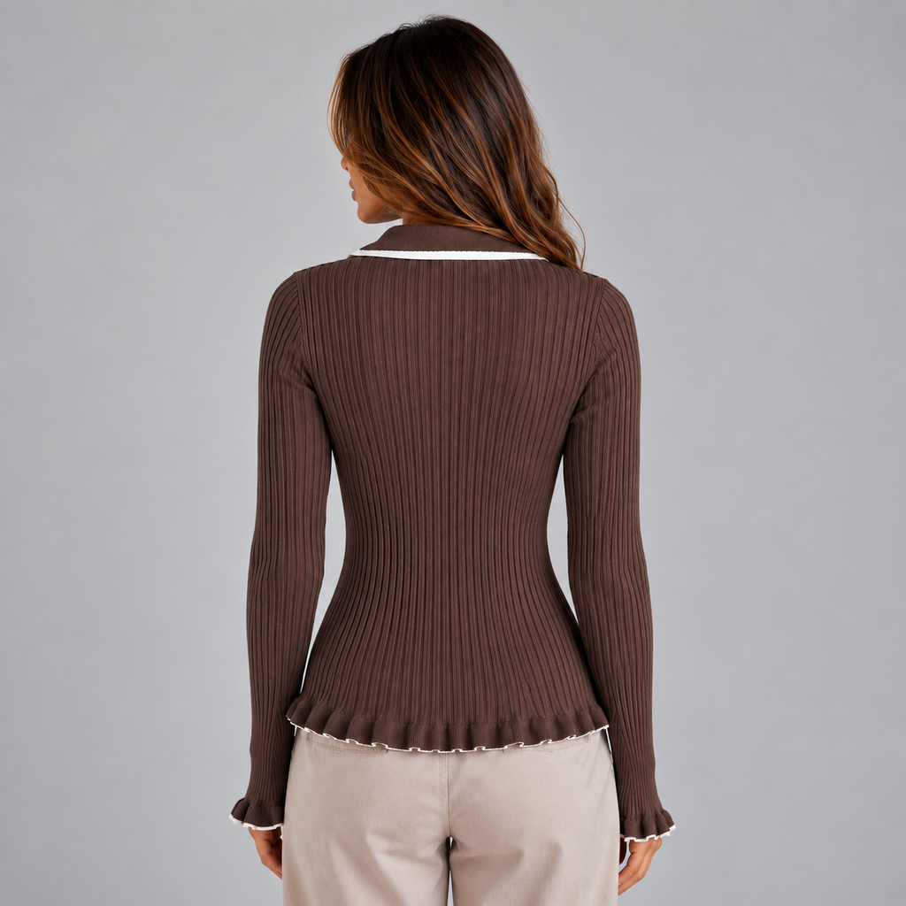 Ribbed Contrast Collar Top