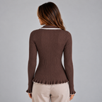 Ribbed Contrast Collar Top
