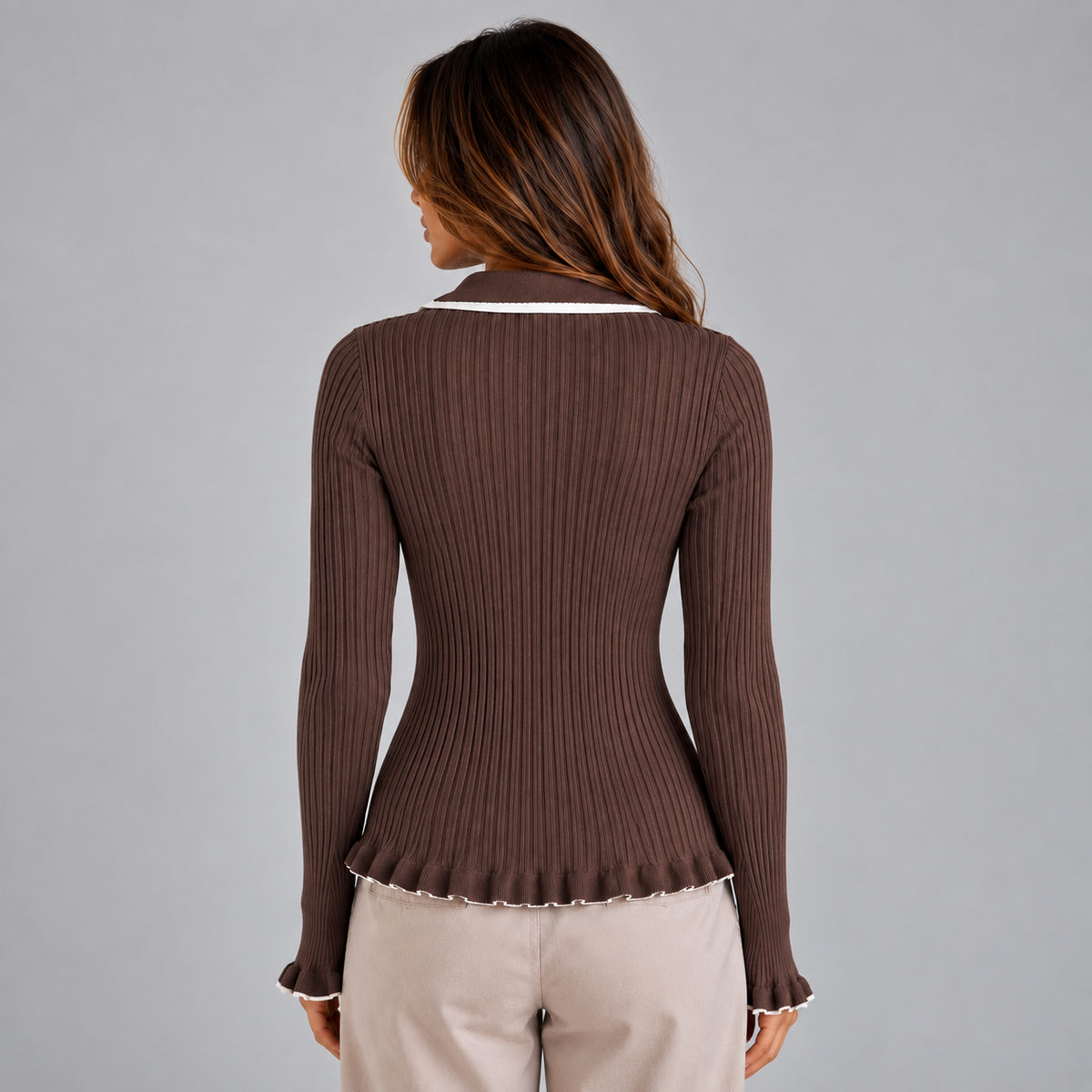 Ribbed Contrast Collar Top