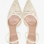FLORELLE – Women's Embroidered Mesh Mule Heels with Floral Detail & Pointed Toe