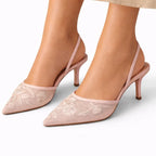FLORELLE – Women's Embroidered Mesh Mule Heels with Floral Detail & Pointed Toe
